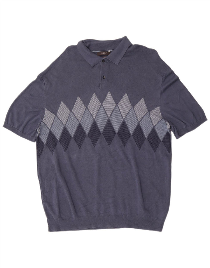 Marks & Spencer Herren Rollkragenpullover Pullover 2XL Blau Argyle/Diamant