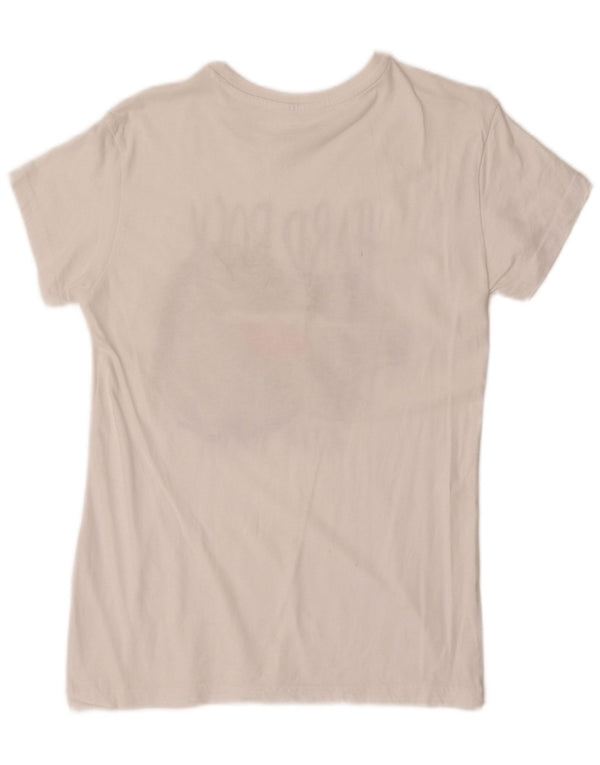 Hard Rock Cafe Damen Ayia Napa Graphic T-Shirt Top UK 12 Medium Weiß