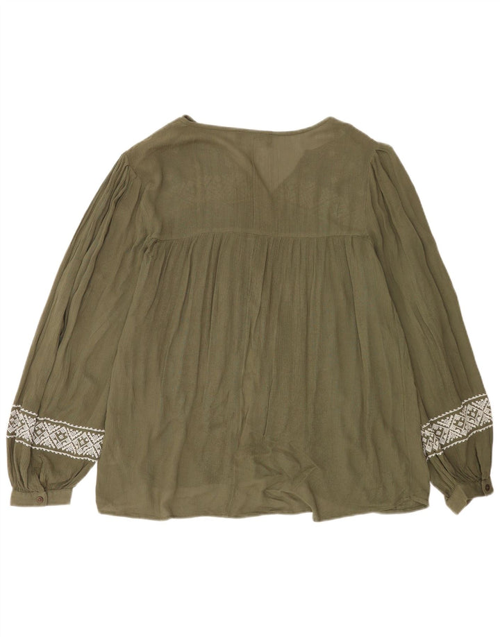 Marks & Spencer Damen Langarm-Blusenoberteil UK 12 Medium Khaki Geometrisch