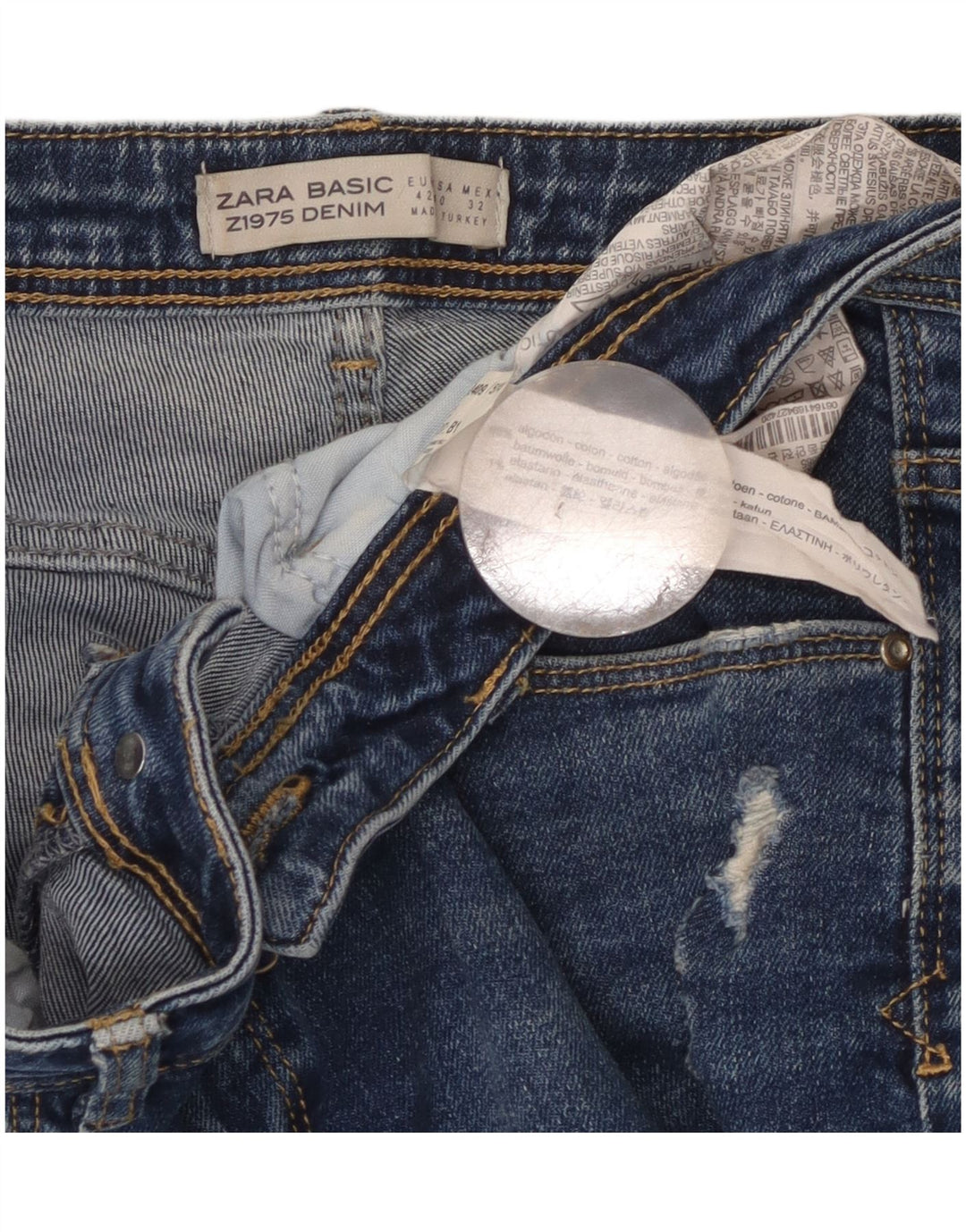 Zara Damen Distressed Slim Jeans EU 42 Large W32 L27 Blaue Baumwolle