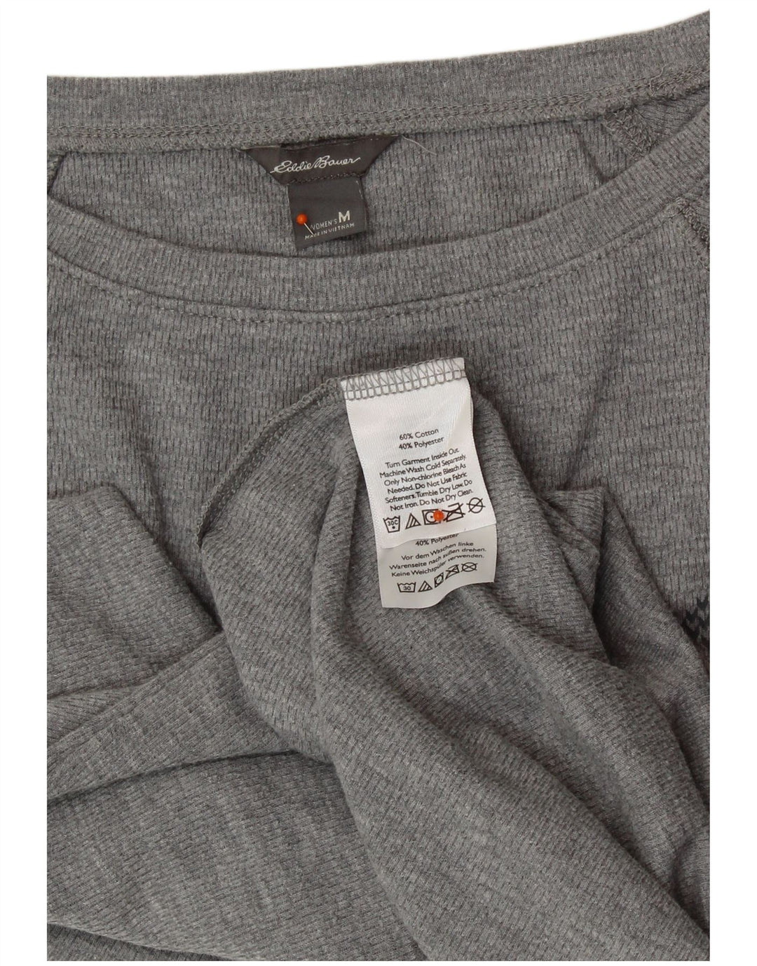 Eddie Bauer Damen Top Langarm UK 12 Mittelgrau Fair Isle Baumwolle