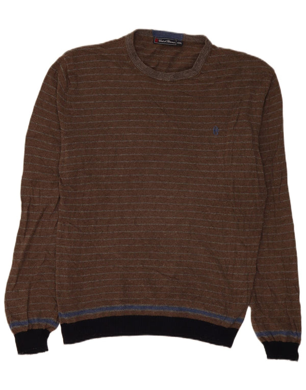 Conte of Florence Mens Crew Neck Jumper Sweater 3XL Brown Colourblock
