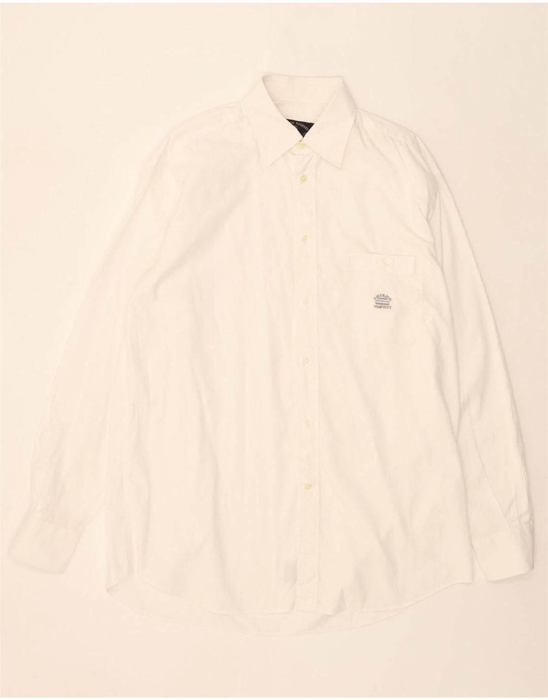 AMERIGO VESPUCCI Mens Shirt Size 41 Large White Cotton Vintage Amerigo Vespucci and Second-Hand Amerigo Vespucci from Messina Hembry 