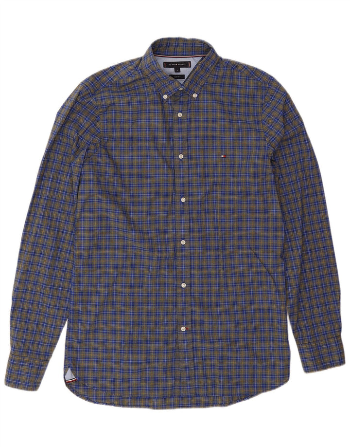 Tommy Hilfiger Herren-Slim-Fit-Hemd aus mittelblauer Karo-Baumwolle