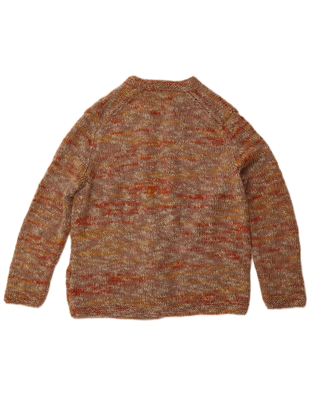 VINTAGE Offener Damen-Cardigan-Pullover UK 12 Mittelbraun gefleckt