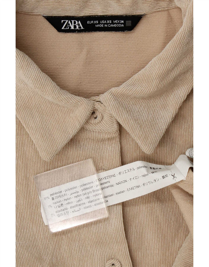 Zara Damen Übergroßes Velourshemd UK 6 XS Beige Polyester