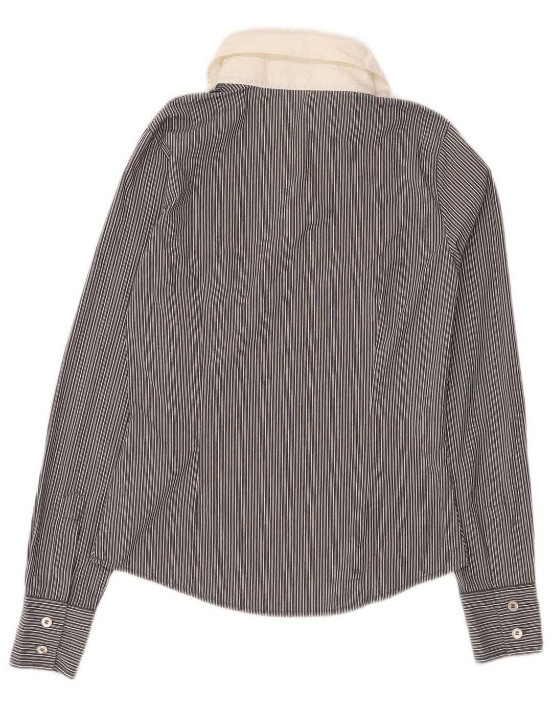 BENETTON Damen Pullover-Hemd UK 6 XS Schwarze Nadelstreifen-Baumwolle