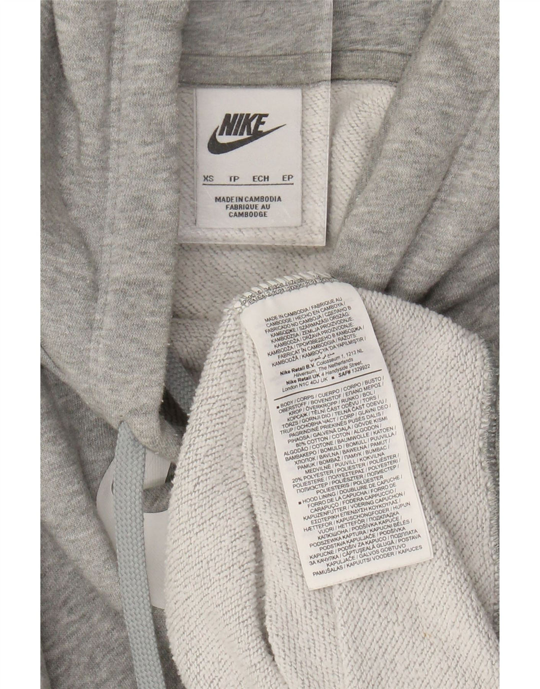 NIKE Damen-Pullover mit übergroßem grafischem Kapuzenpullover, Gr. 6, XS, grau gefleckte Baumwolle
