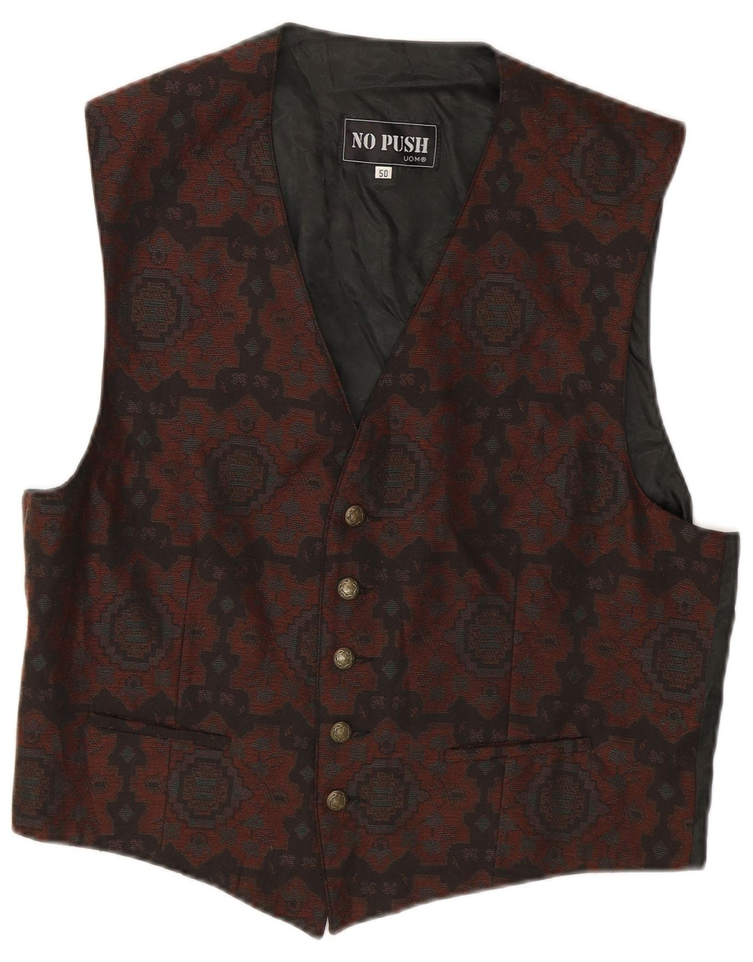 Vintage Herren Weste IT 50 Mittelbraun Ikat Polyester