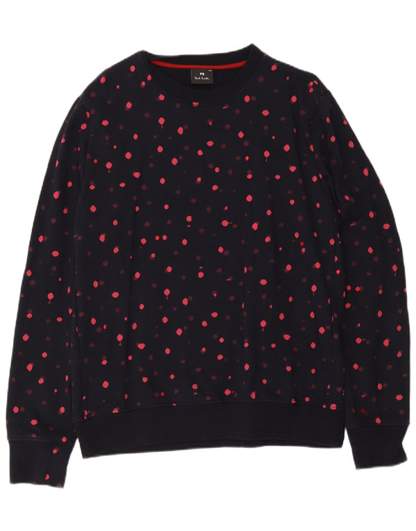 Paul Smith Damen Sweatshirt Pullover UK 20 2XL Marineblau gepunktete Baumwolle