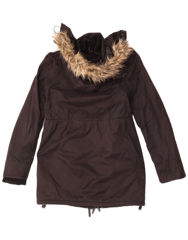Superdry Womens Graphic Hooded Parka Jacke UK 16 Große schwarze Baumwolle