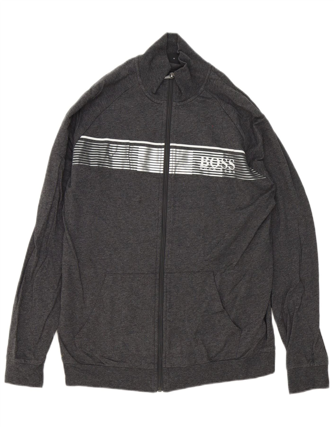 Hugo Boss Herren-Trainingsanzug-Top-Jacke aus mittelgrauer Baumwolle