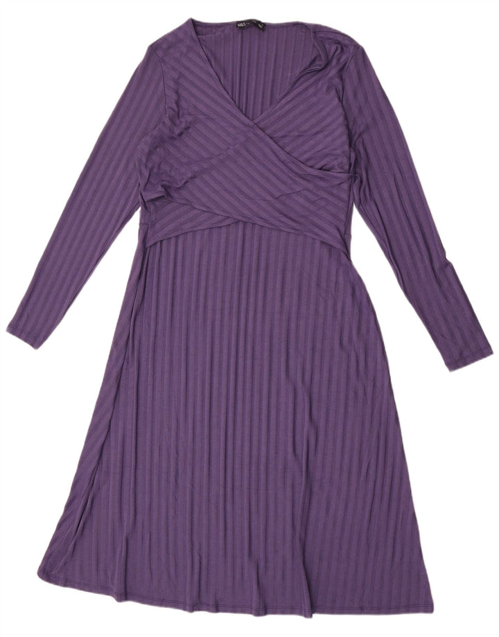 Marks & Spencer Damen A-Linien-Kleid UK 14 Mittelviolett gestreift