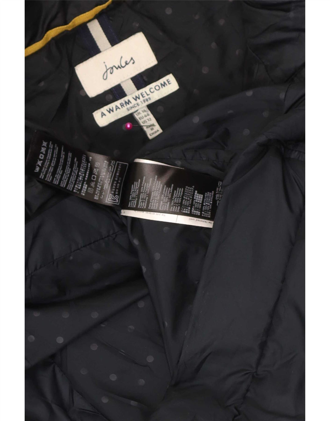 Joules Wattierter Damenmantel mit Kapuze, UK 16, Größe L, Marineblau, Polyester