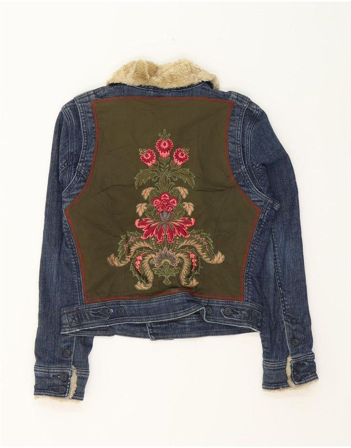 TOMMY HILFIGER Womens Petite Crop Denim Jacket UK 14 Medium Blue Floral Vintage Tommy Hilfiger and Second-Hand Tommy Hilfiger from Messina Hembry 