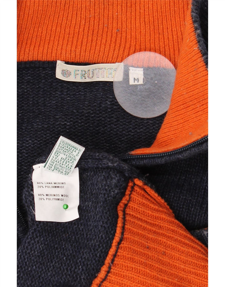 VINTAGE Herren-Pullover mit Reißverschluss am Hals, mittlere marineblaue Wolle