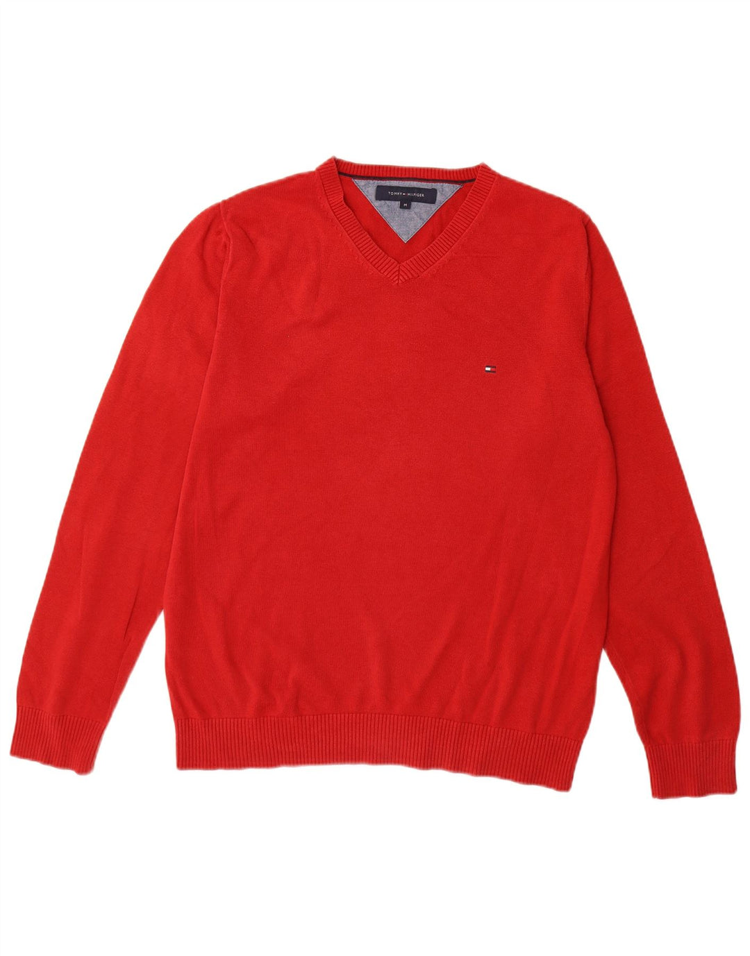 TOMMY HILFIGER Herren-Pullover mit V-Ausschnitt aus mittelroter Baumwolle