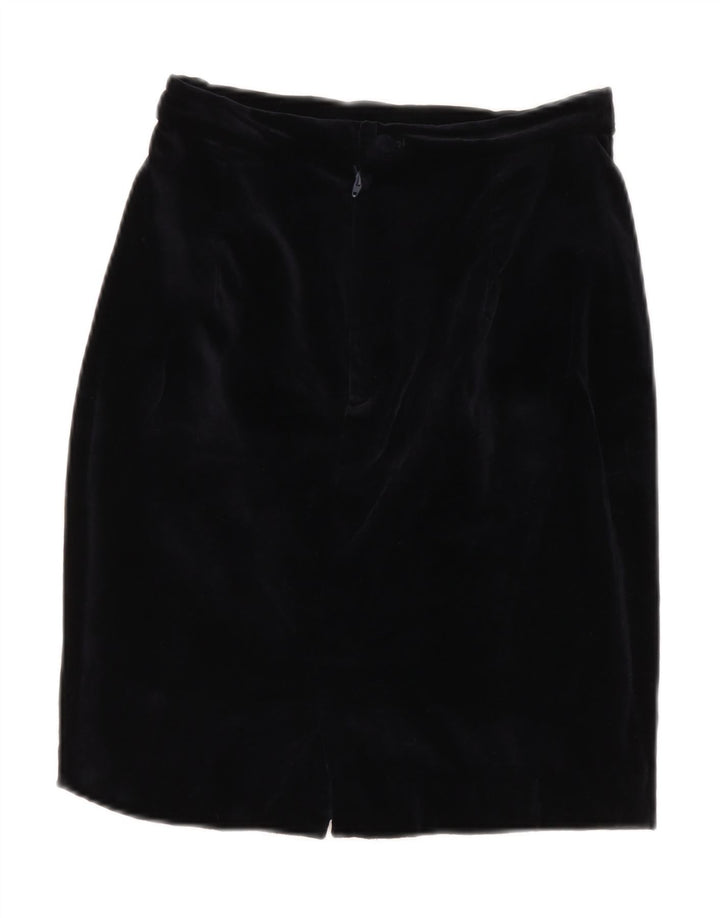 VINTAGE Damen Samt Bleistiftrock mit hoher Taille IT 42 Medium W26 Marineblau