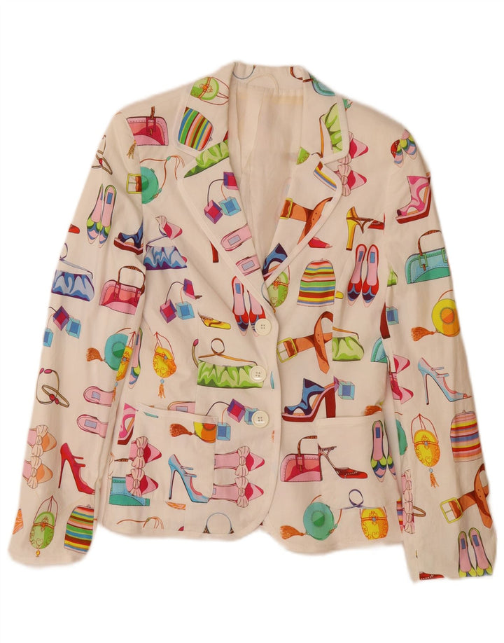 Vintage Damen Blazer mit abstraktem Muster, UK 12, mittelweiße Baumwolle