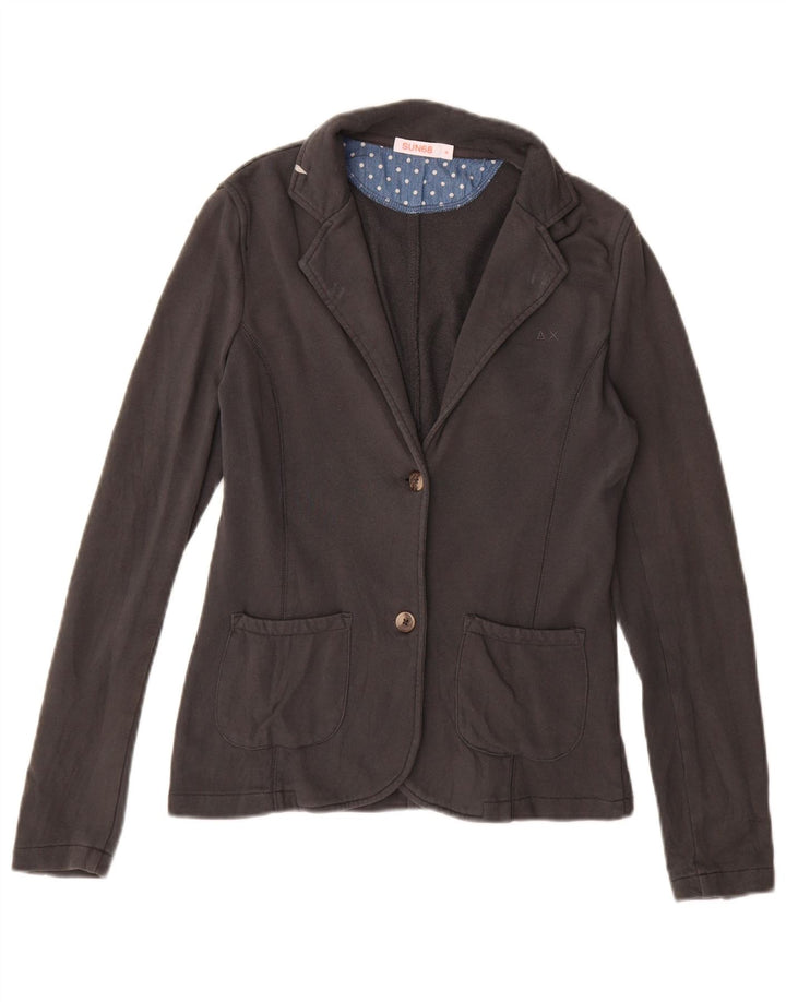 Sun68 Damen-Blazerjacke mit 2 Knöpfen, UK 12, mittelgraue Baumwolle