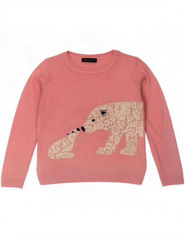 Marks & Spencer Womens Graphic Boat Neck Jumper Sweater UK 16 Large Pink
