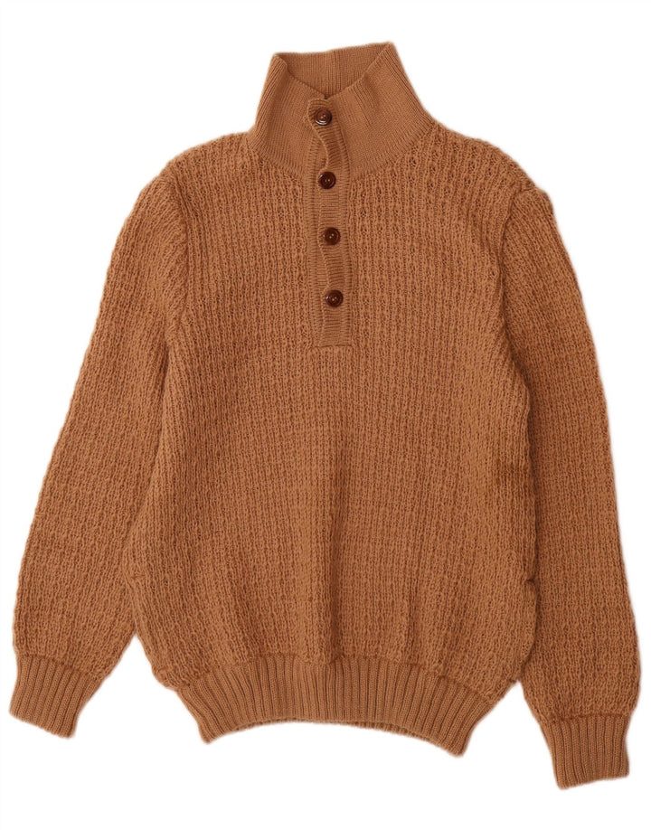 Vintage Herren-Pullover mit Knopfkragen, mittelbraun
