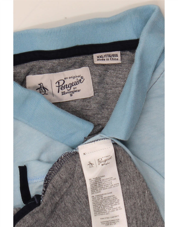 PINGUIN Herren Poloshirt 2XL Blau Colourblock Baumwolle