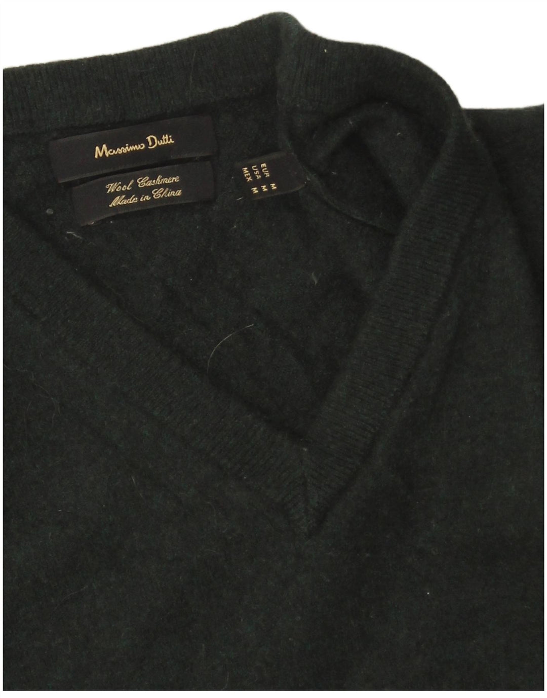 Massimo Dutti Damen-Pullover mit V-Ausschnitt, UK 14, mittelgrüne Wolle