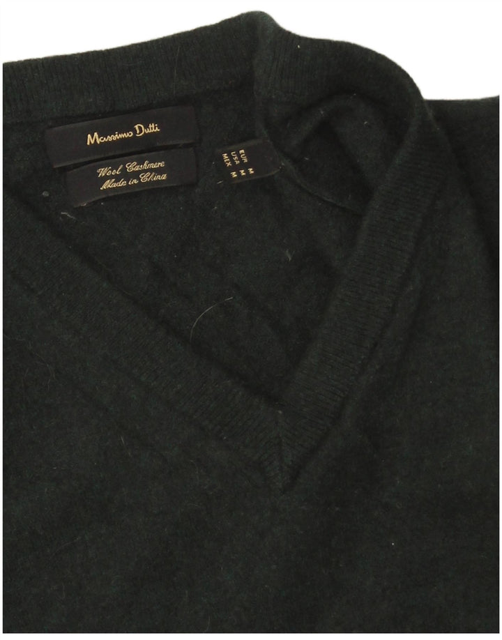 Massimo Dutti Damen-Pullover mit V-Ausschnitt, UK 14, mittelgrüne Wolle