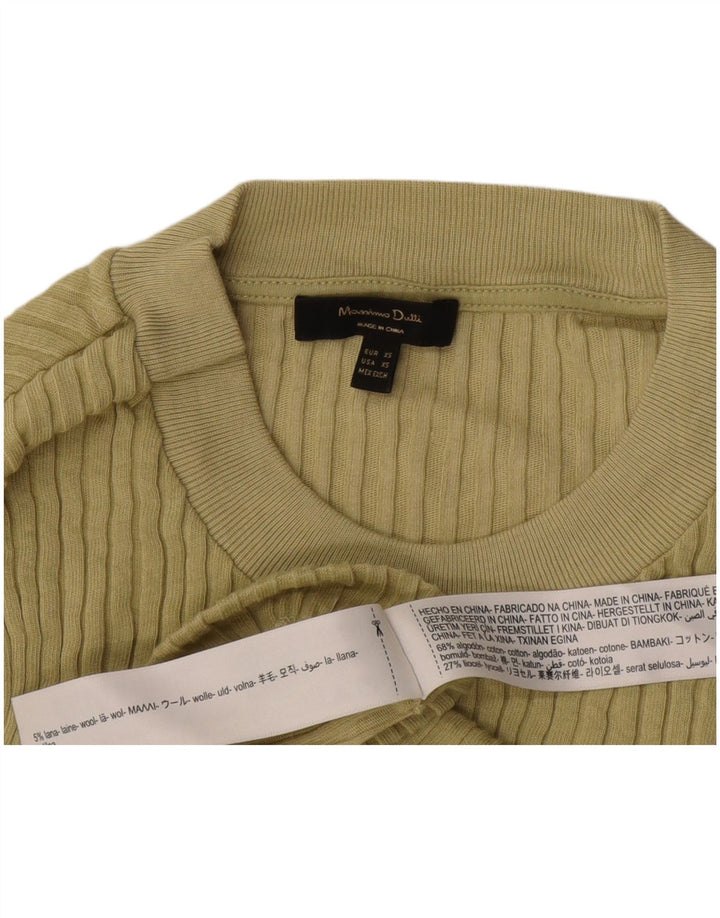 Massimo Dutti Herren-Pullover mit Rundhalsausschnitt, XS, gelbe Baumwolle