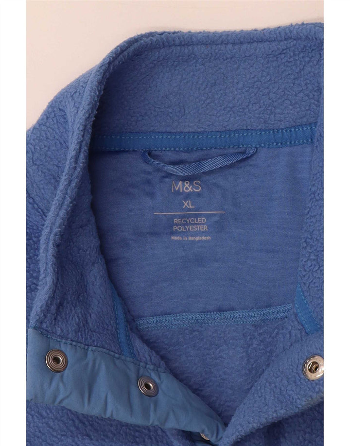 Marks & Spencer Herren-Fleecepullover mit Knopfkragen, XL, Blau, Farbblock