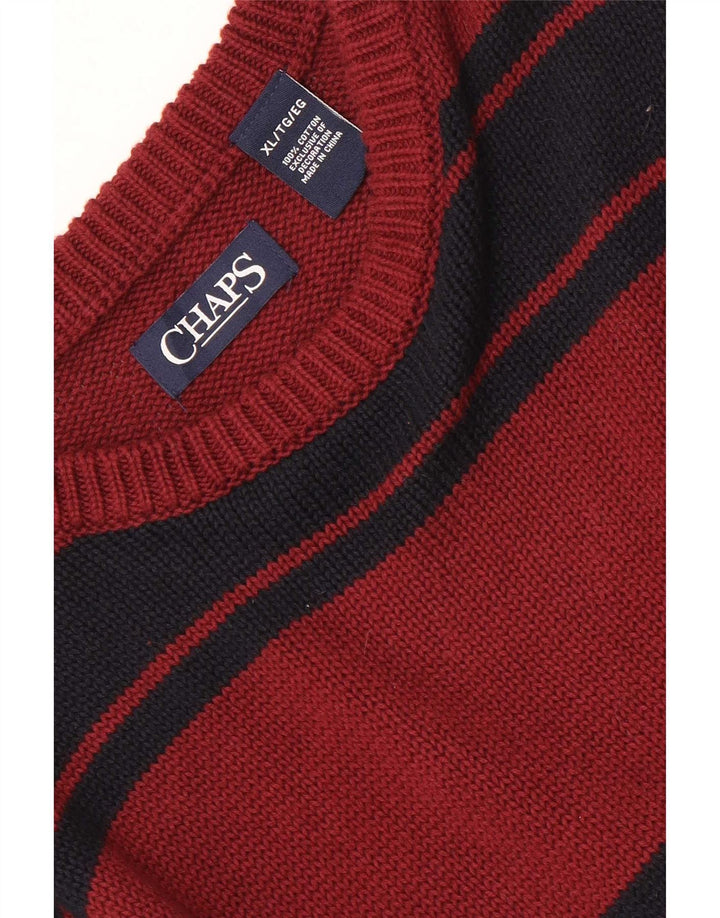 Chaps Herren-Pullover mit U-Boot-Ausschnitt, XL, kastanienbraun, gestreift, Baumwolle