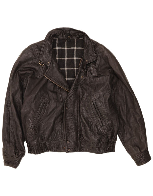 Vintage Herren Lederjacke IT 56 3XL Schwarzes Leder