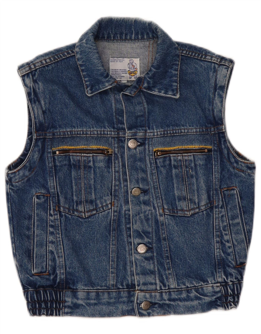 POP 84 Damen Crop Denim Gilet UK 2 2XS Blau