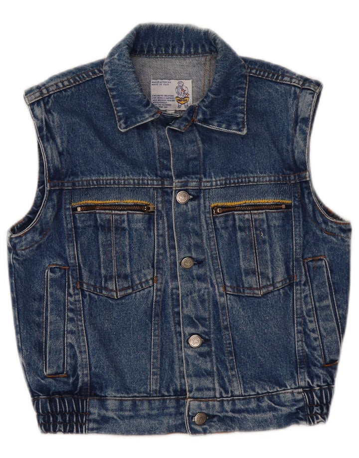 POP 84 Damen Crop Denim Gilet UK 2 2XS Blau