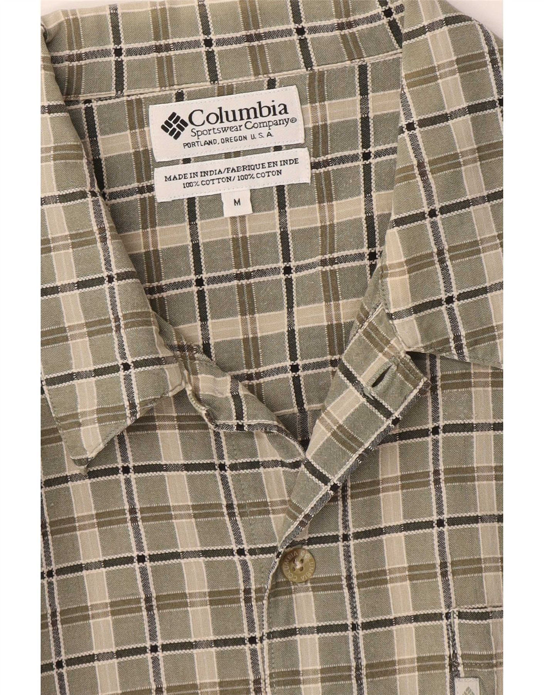 Columbia Herren-Kurzarmhemd aus mittelkhakifarbener Karo-Baumwolle