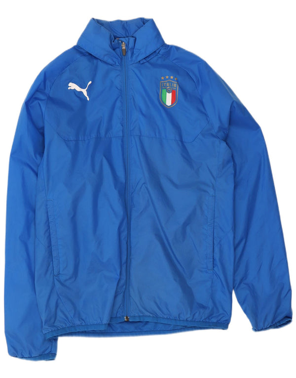 Puma Boys Italia Graphic Hooded Rain Jacket 15-16 Years Blue Nylon Sports