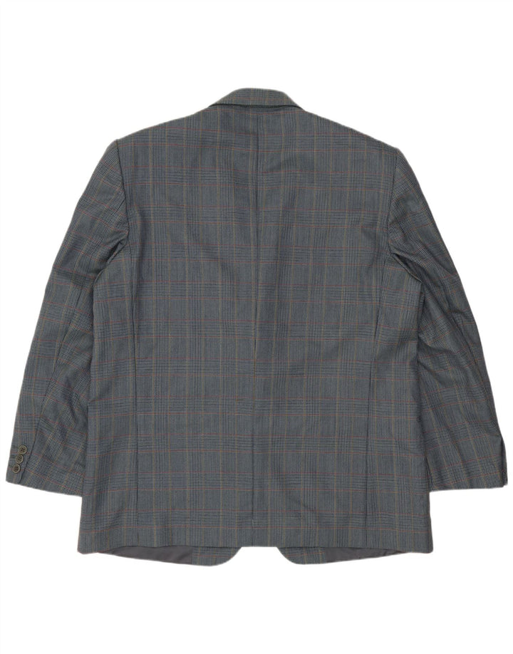 Vintage Herren 2-Knopf-Blazer-Jacke IT 54 2XL Blaue Hahnentritt-Schurwolle