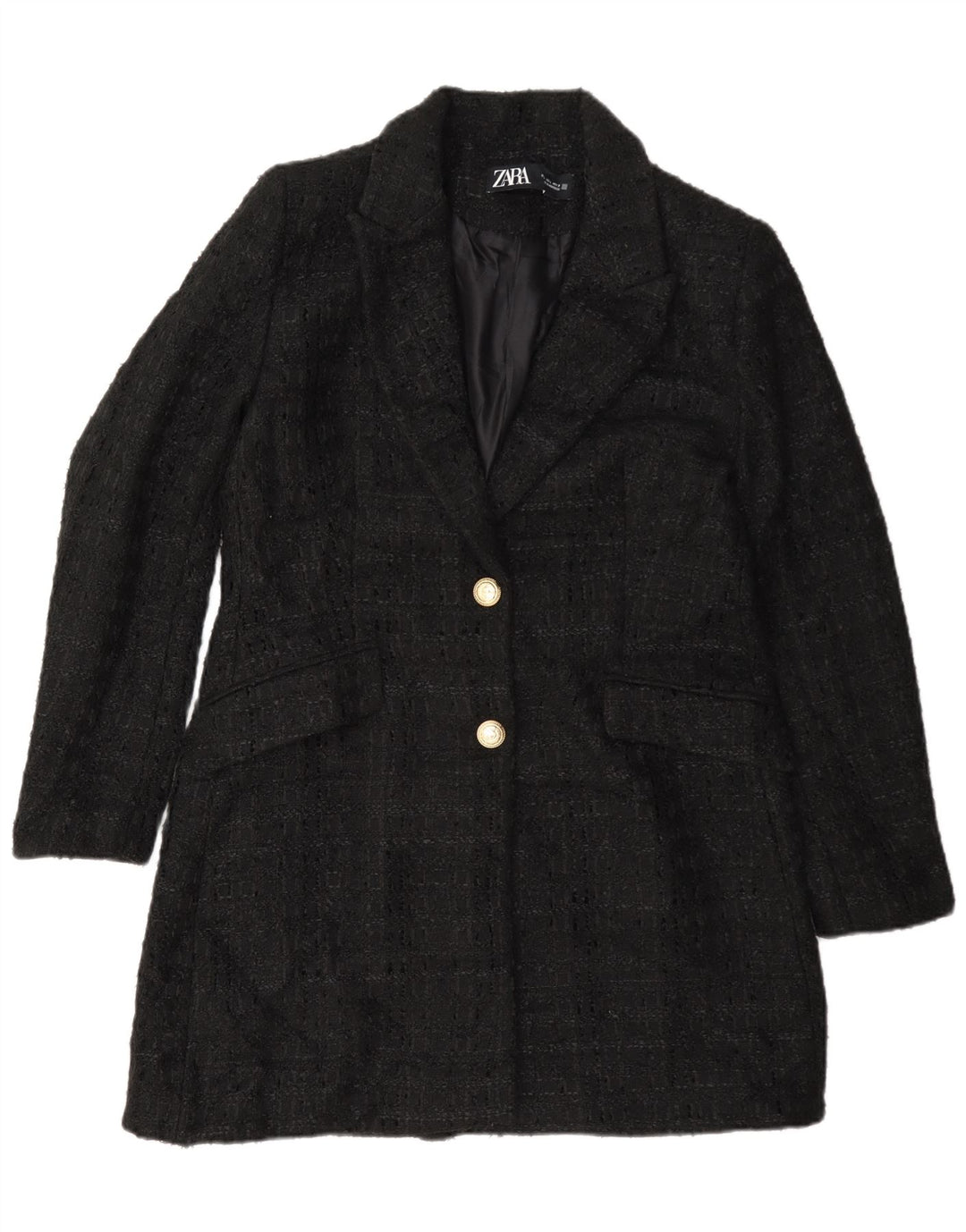 Zara Damen Mantel UK 16 Large Schwarz meliert