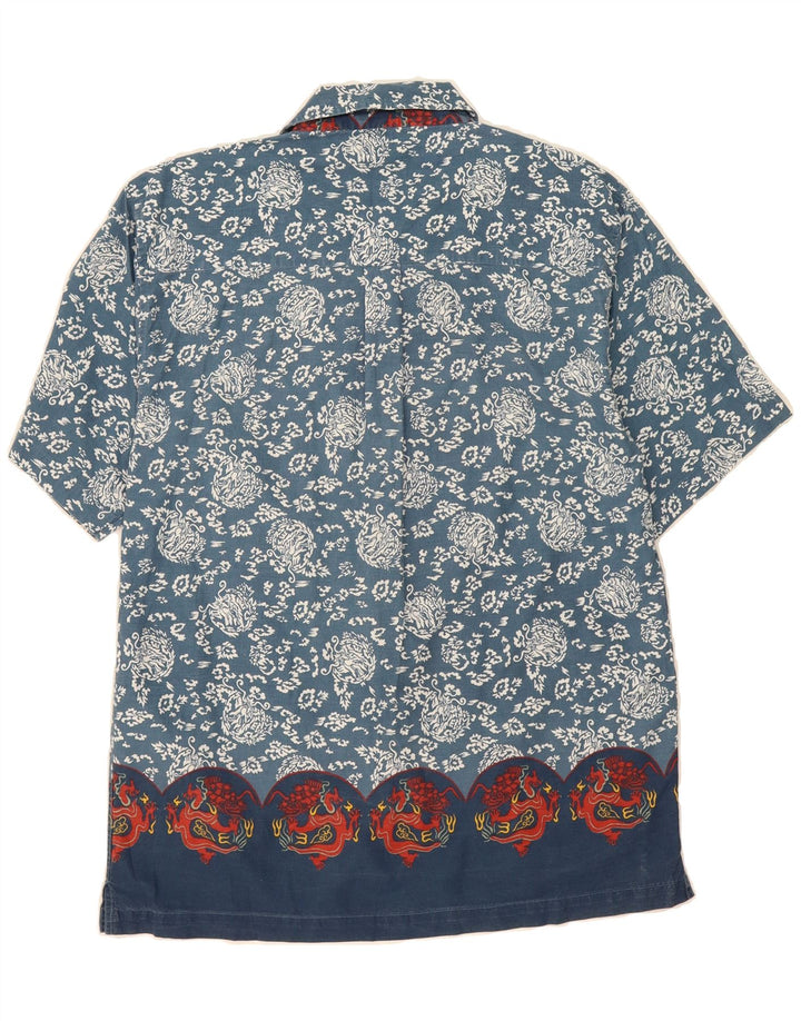 VINTAGE Mens Short Sleeve Shirt Medium Blue Floral Cotton Vintage Vintage and Second-Hand Vintage from Messina Hembry 