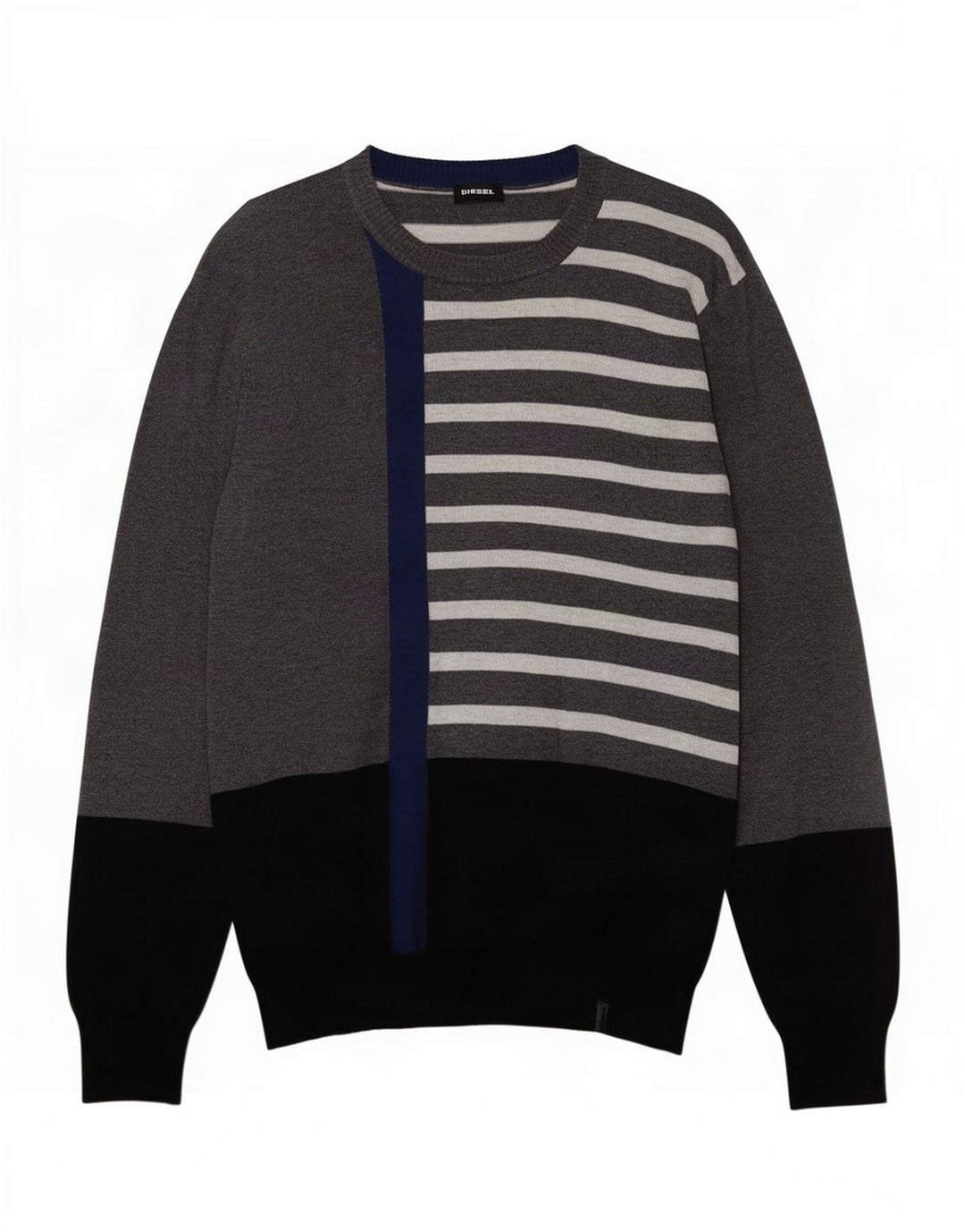 Diesel Herren-Pullover mit U-Boot-Ausschnitt, Größe S, Grau, Colourblock-Baumwolle