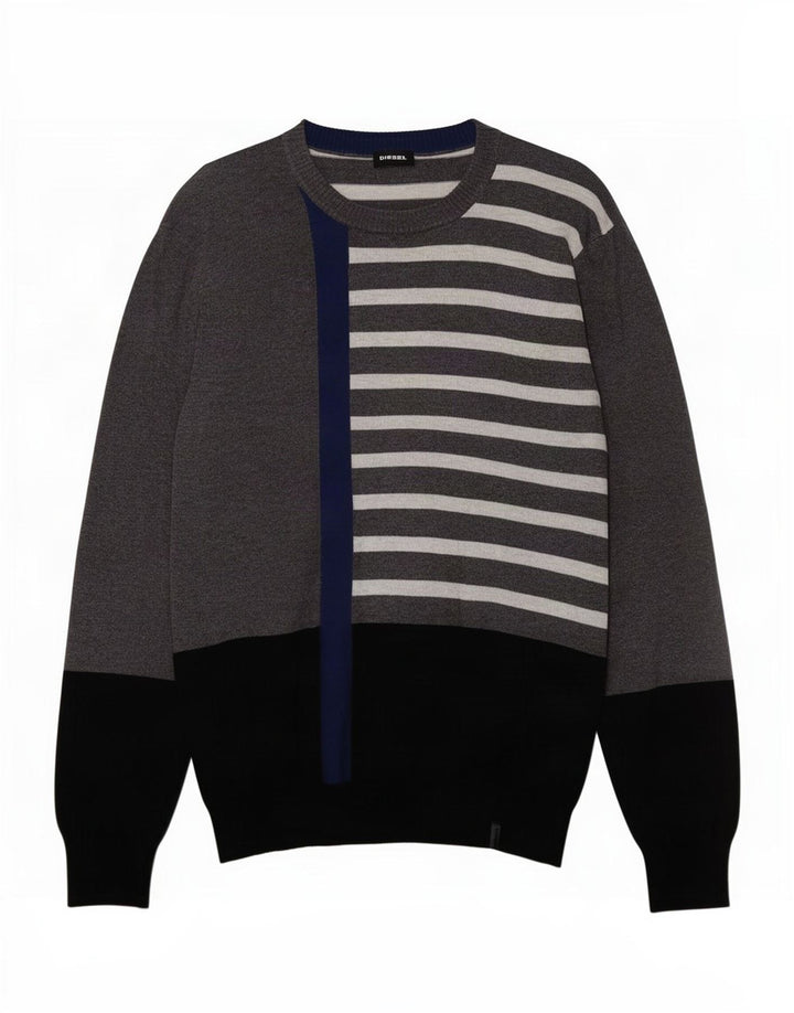 Diesel Herren-Pullover mit U-Boot-Ausschnitt, Größe S, Grau, Colourblock-Baumwolle