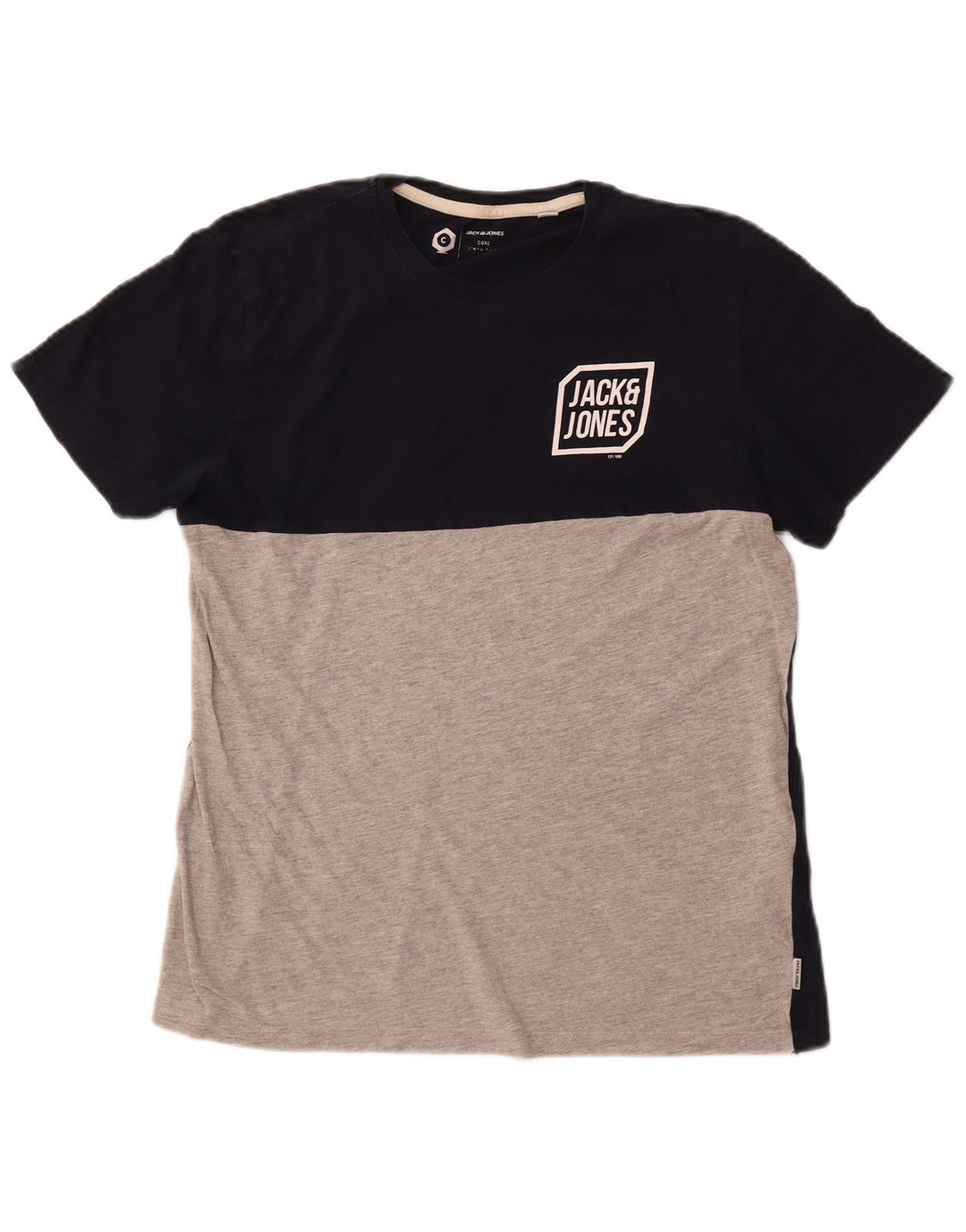 JACK & JONES Herren-T-Shirt-Oberteil, mittelgroß, marineblau, Colourblock-Baumwolle