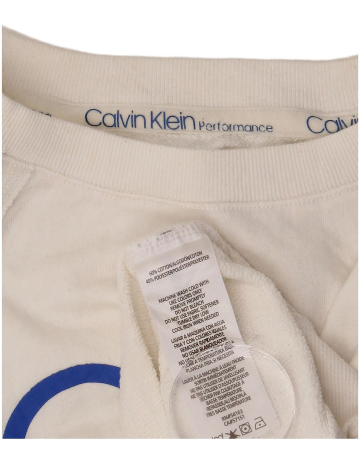CALVIN KLEIN Damen Performance Crop Sweatshirt Pullover UK 8 Small Weiß