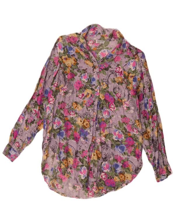 Vintage Damen Hemdbluse UK 14 Großes mehrfarbiges Blumenmuster