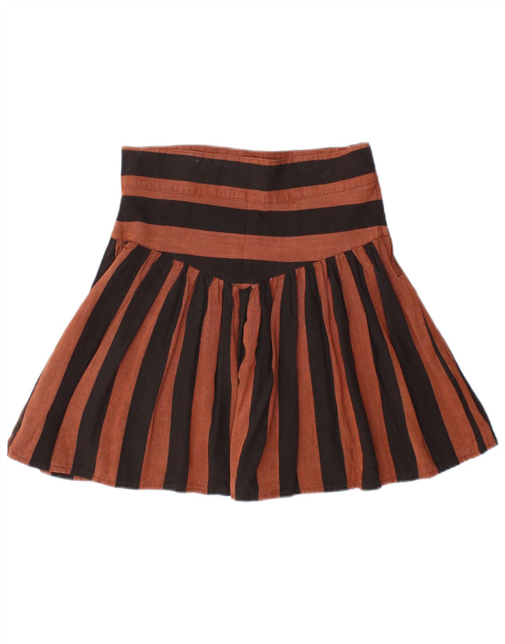 VINTAGE Damen Mini-Faltenrock IT 44 Medium W28 Braun gestreifte Viskose