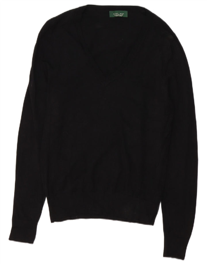 Zara Herren-Pullover mit V-Ausschnitt, Mittelschwarz
