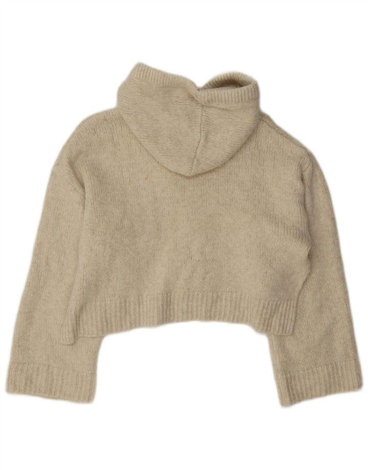 Zara Damen Crop Kapuzenpullover UK 14 Medium Beige