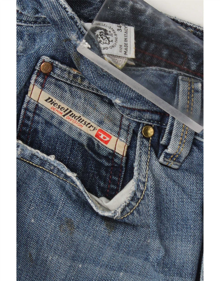 Diesel Herren Distressed Straight Jeans W34 L34 Blaue Baumwolle