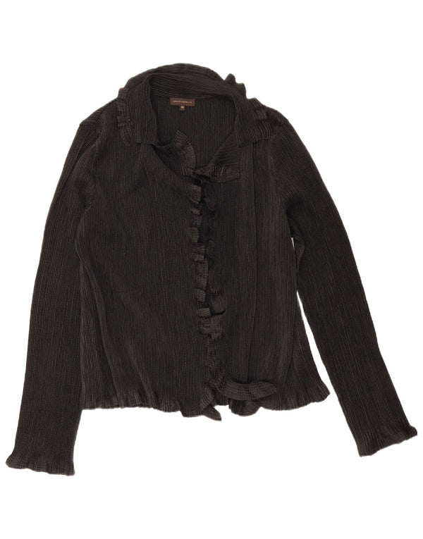 Adolfo Dominguez Damen Hemdbluse mit Rüschen vorne IT 46 Large Schwarz